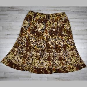 Vintage Paisley Leopard Print Midi Skirt 18W Brown Boho Western 90s Grunge Indie